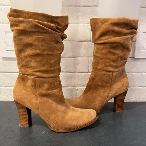 Colin Stuart sz 7 tan suede slouchy heeled boots - Picture 1 of 16